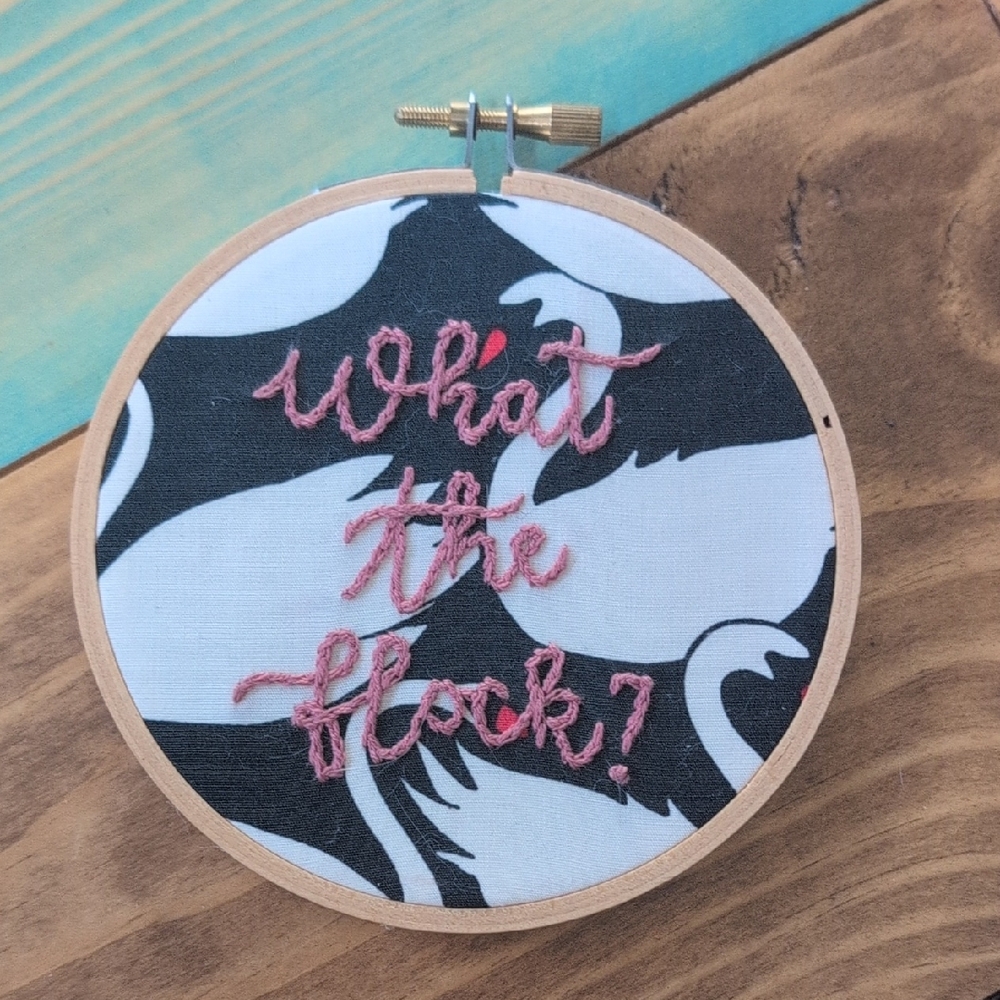 "What The Flock" Black and White Embroidered Wall Art
